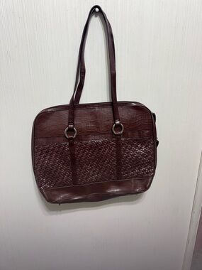 Coldwater Creek Dark Brown Woven & Croc-Embossed Tote